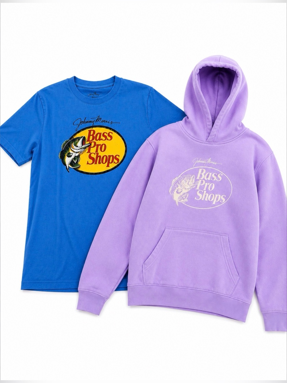 Bass Pro Shops Youth Bundle Purple Hoodie L Blue Graphic Tee XL Fishing